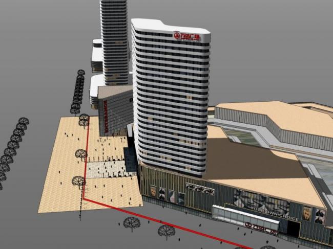 SketchUp Complex Model: Multi-Story Modern Commercial Building with Offices and Hotel