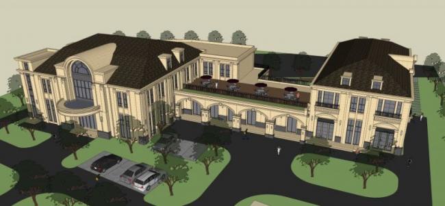 SketchUp Business Model: Multi-Story Classical Style Clubhouse Design