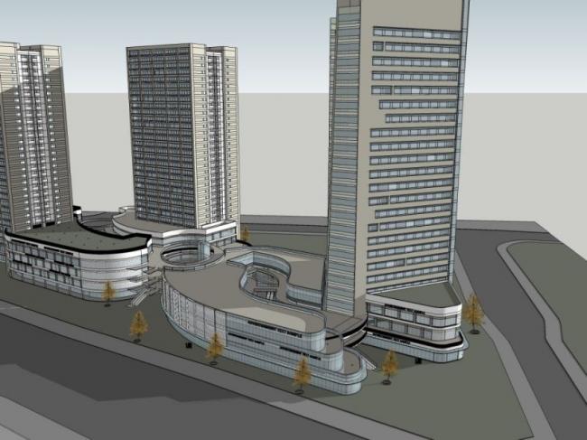SketchUp Complex Model: Multi-Story Commercial, Residential, Office, and Modern Hotel Design