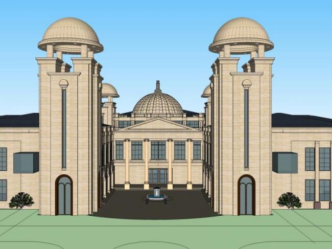 SketchUp Business Model: Multi-Story Classical Style Clubhouse Design