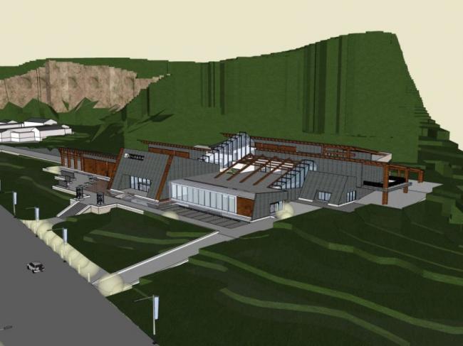 SketchUp Cultural Model: Multi-Story Mountain Museum with Modern Architectural Design
