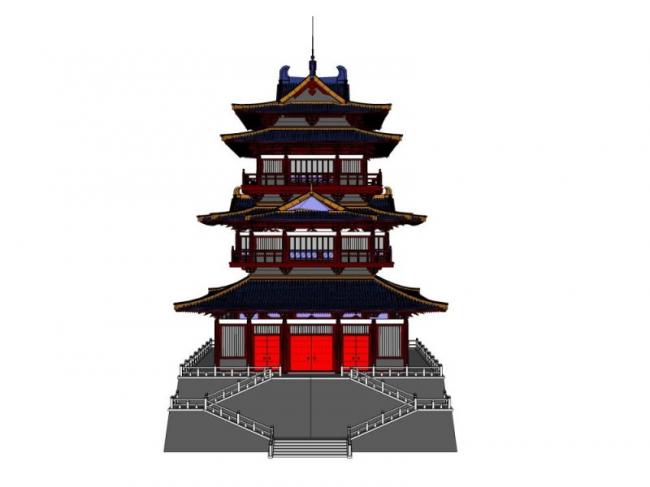 SketchUp Model of a Multi-Story Ancient Chinese Scripture Pavilion