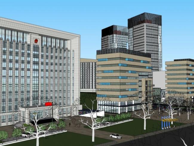 SketchUp Complex Model: Multi-Story Commercial Building Featuring Offices and Modern Hotel Design