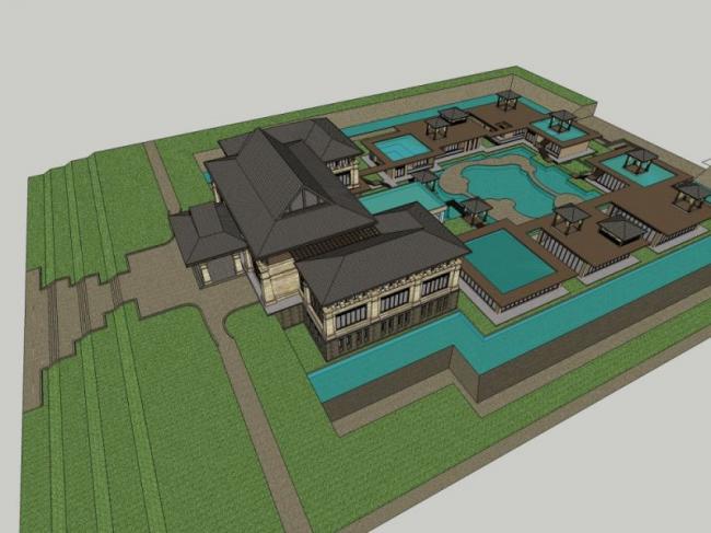 Modern Chinese-Style Hot Spring Hotel Model in SketchUp