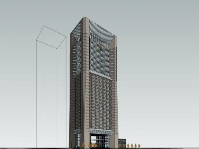 SketchUp Model of a Modern Super High-Rise Office Building