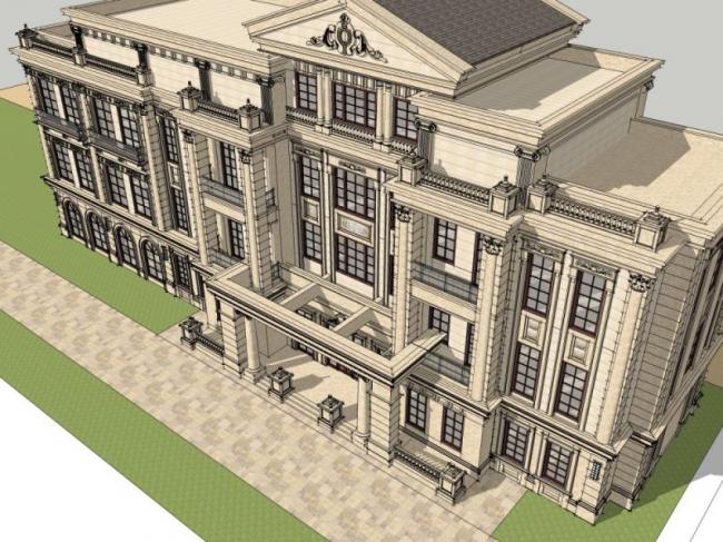 SketchUp Business Model: Multi-Story French Classical Clubhouse Design