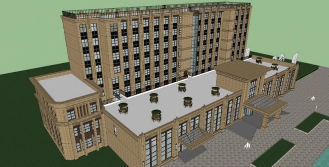 Modern Multi-Story Hotel Model in SketchUp