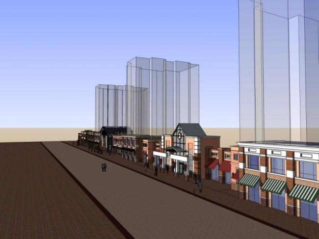 SketchUp Business Model: Modern Low-Rise Commercial Pedestrian Street Design