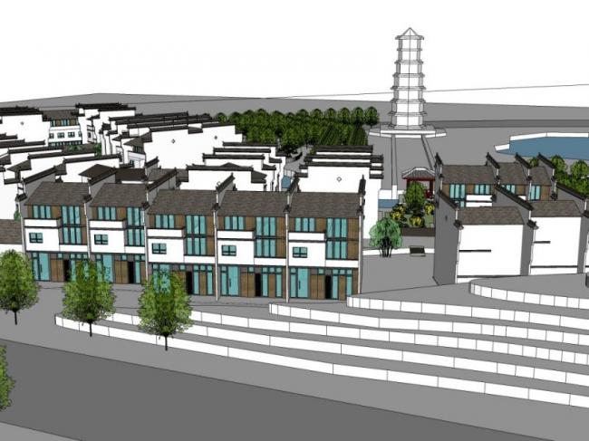 SketchUp Residential Model: Modern Chinese-Style Row Houses in Huizhou