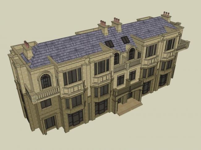 Classical Style Row House Residential Model in SketchUp
