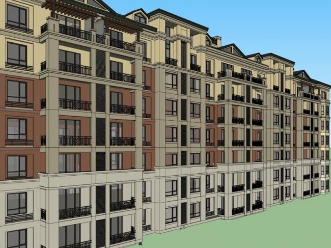 SketchUp Multi-Story Residential Building in Classical Style