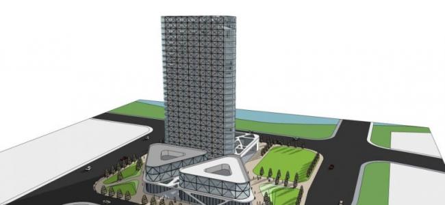 SketchUp Complex Model: Multi-Story Modern Commercial Office and Hotel