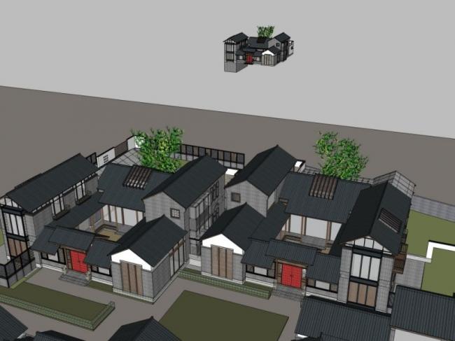 SketchUp Residential Design: Multi-Story Home with Courtyard in Chinese Style