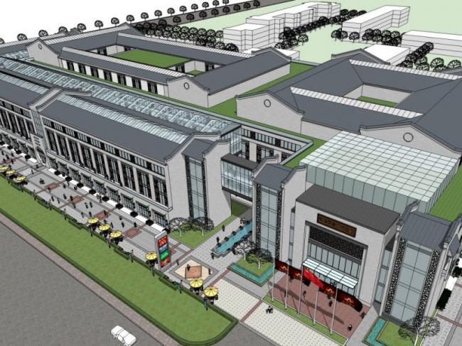 SketchUp Business Model: Multi-Story Commercial Street with Modern Chinese Design
