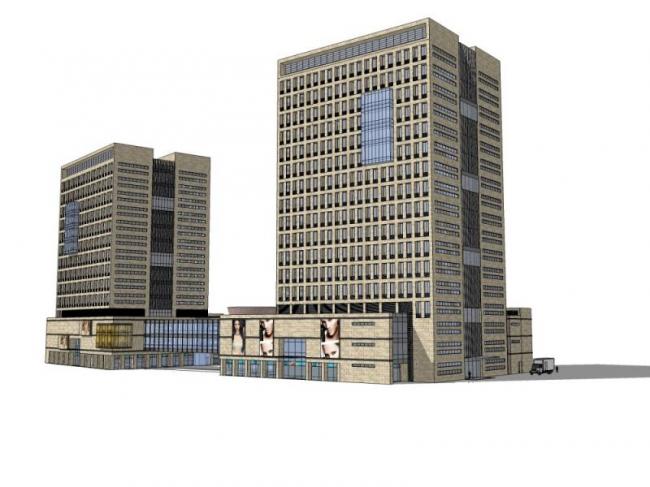 Modern High-Rise Office Building Model in SketchUp