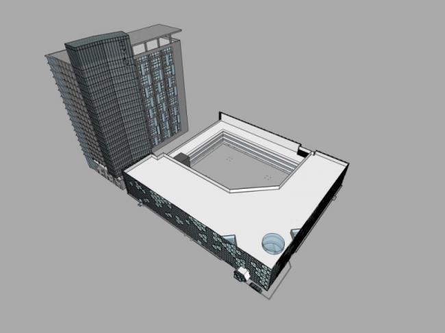 SketchUp Complex Model: Multi-Story Modern Commercial, Office, and Residential Building