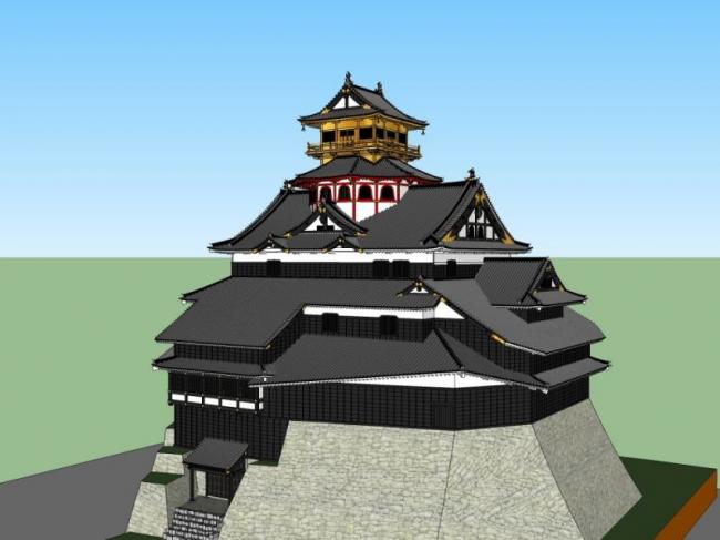 SketchUp Model of Ancient Multi-Story Religious Architecture in Tibetan and Chinese Styles