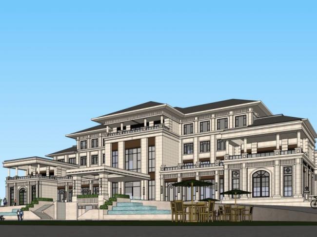 European-Style Multi-Story Hotel Model in SketchUp