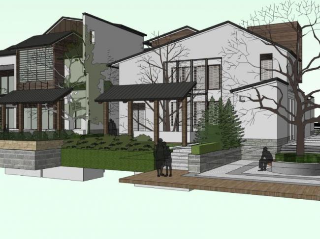 SketchUp Residential Model: Low-Rise Housing with Chinese Design Elements