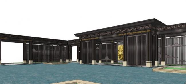 SketchUp Cultural Model: Chinese Corridor Featuring Traditional Chinese Design