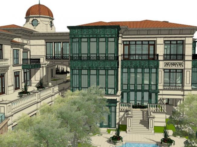 SketchUp Business Model: Multi-Story Classical Style Clubhouse Design