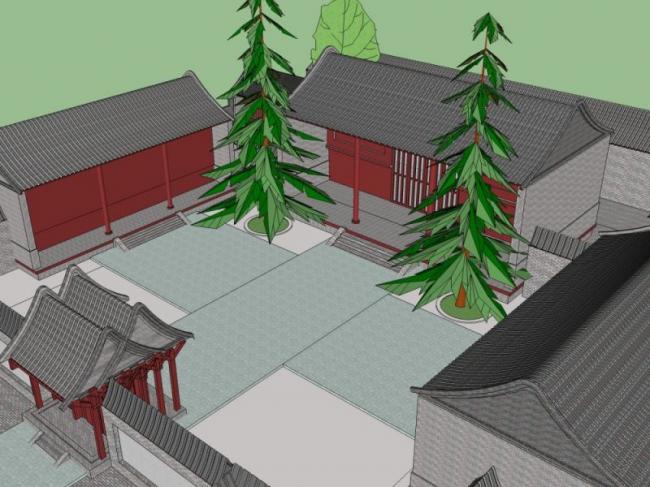 Multi-Story Courtyard Residence: Chinese-Style SketchUp Residential Model
