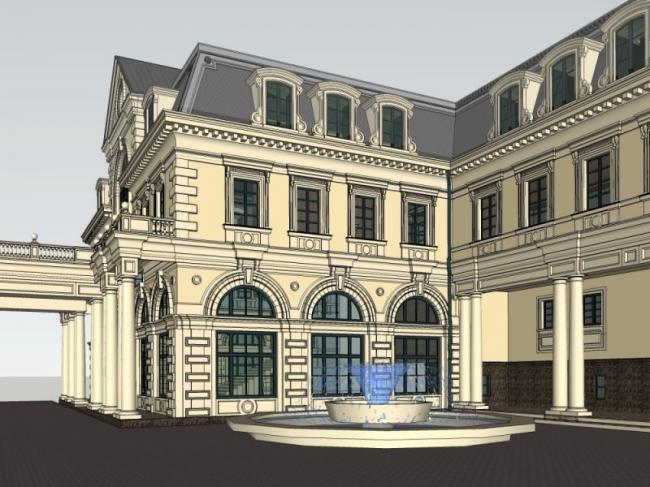 European-Style Multi-Story Hotel Clubhouse SketchUp Model