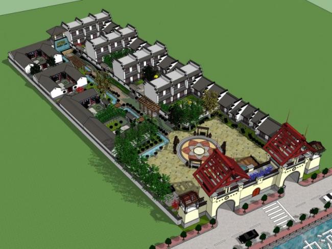 SketchUp Business Model: Multi-Story Commercial Street with Chinese Architectural Style