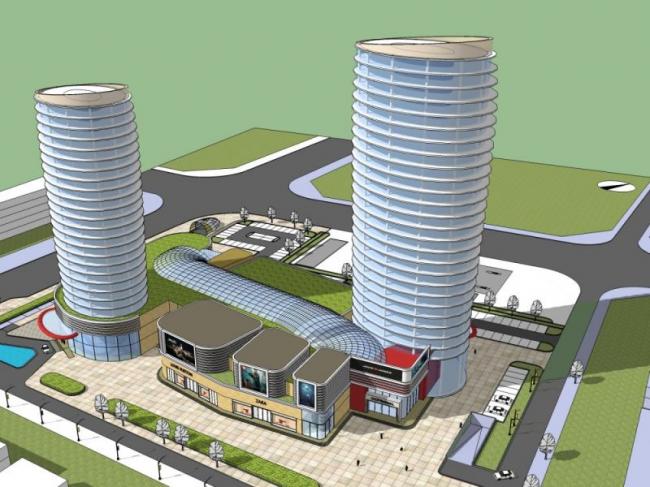 SketchUp Complex Model: Multi-Story Modern Commercial Building Featuring Offices and Hotel