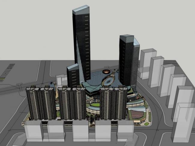 SketchUp Complex Model: Modern Super High-Rise Commercial, Residential, and Office Building