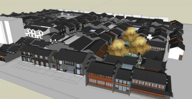 SketchUp Multi-Story Hotel Model Featuring Traditional Chinese Design