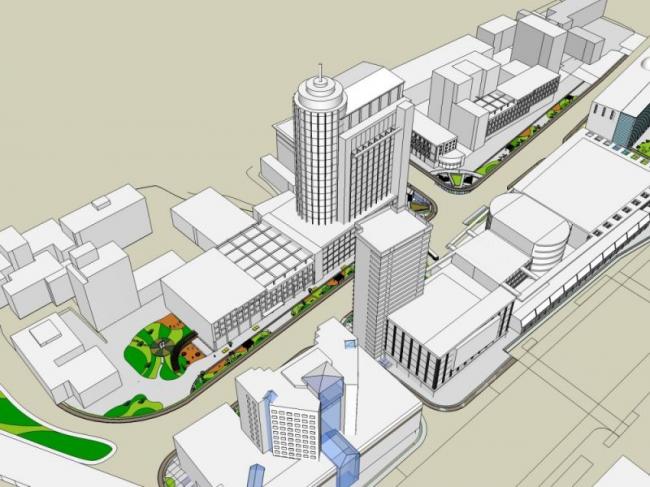 SketchUp Model of a Modern Multi-Story Commercial Complex Featuring Hotel and Office Spaces