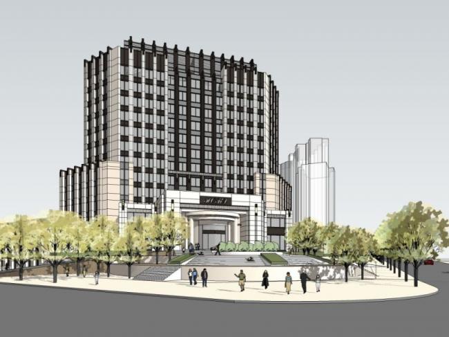 Modern High-Rise Hotel Model in SketchUp