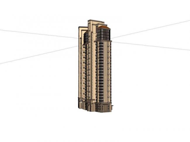 SketchUp Residential Model: Classical Spanish-Style Super High-Rise Building