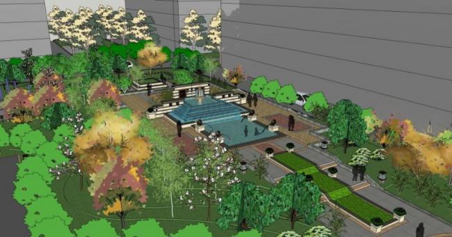 Classical Style Square Landscape Model in SketchUp