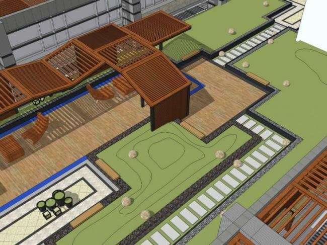 Modern Roof Garden Landscape Model in SketchUp