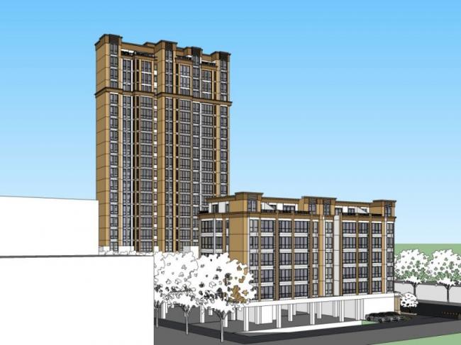 SketchUp Complex Model: Multi-Story Commercial and Classical Residential Building