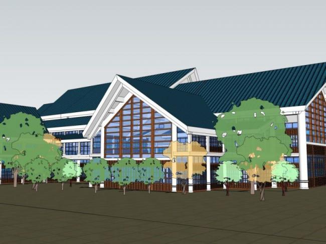 Modern Multi-Story Hotel Model in SketchUp Inspired by Chinese Design