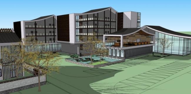 SketchUp Multi-Story Hotel Model Featuring Traditional Chinese Design
