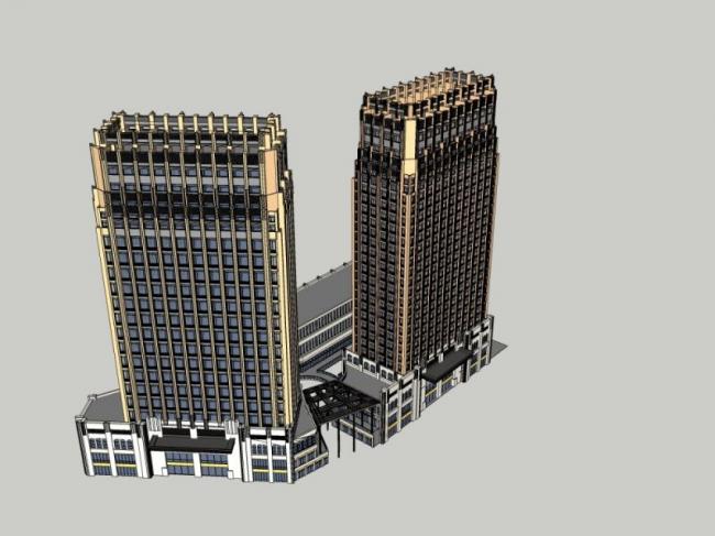 SketchUp Complex Model: Multi-Story Commercial and Classical Residential Design