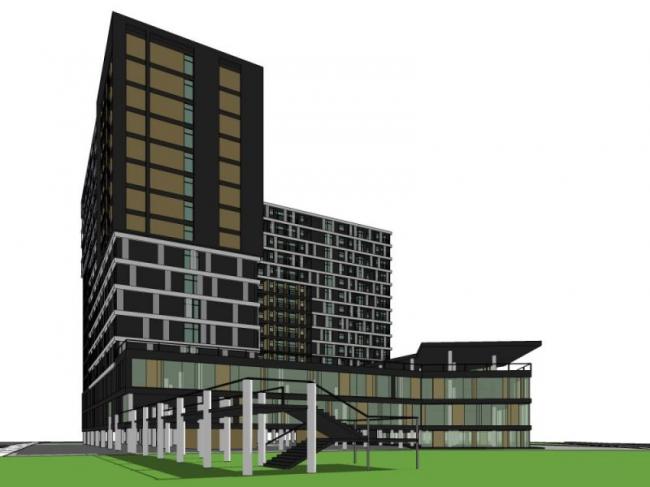 SketchUp Model of a Modern Multi-Story High-Rise Complex: Commercial and Residential