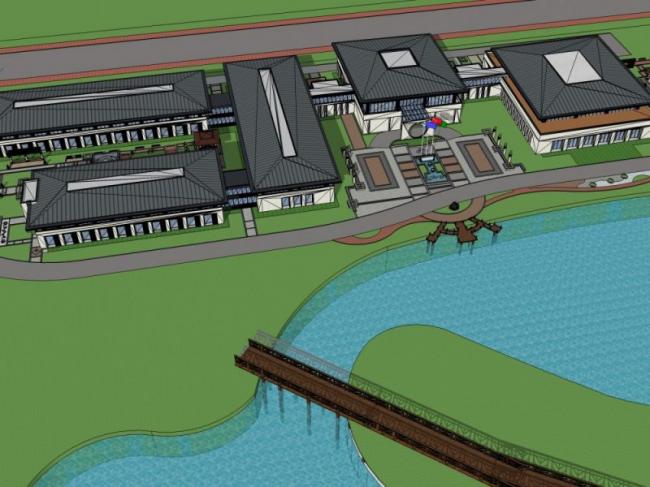 SketchUp Business Model: Modern Low-Level Clubhouse Design