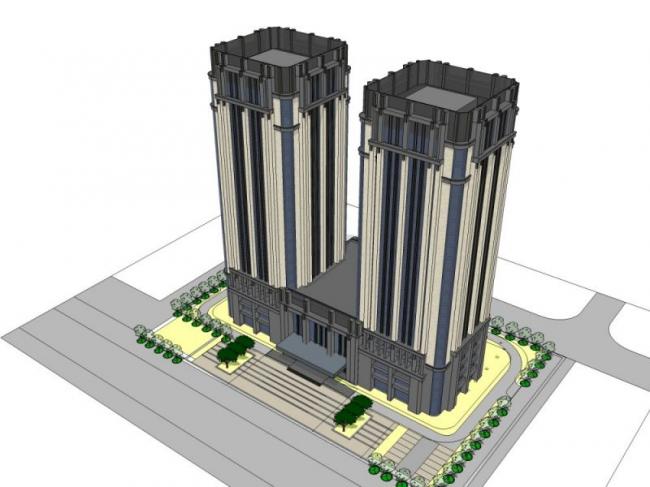 Classical High-Rise Hotel Model in SketchUp