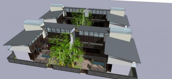 SketchUp Residential Model: Low-Rise Chinese-Style Housing