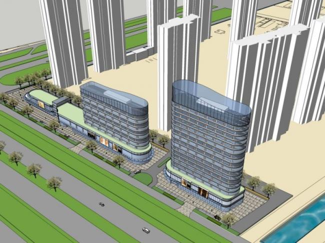 SketchUp Complex Model: Multi-Story Modern Commercial Building with Hotel and Office Spaces