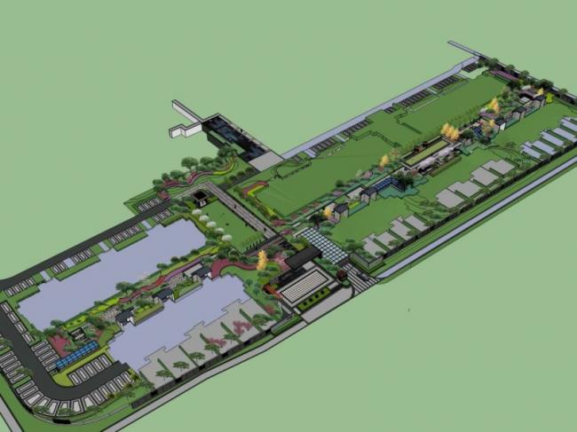 Modern Chinese-Style Square Landscape Model in SketchUp