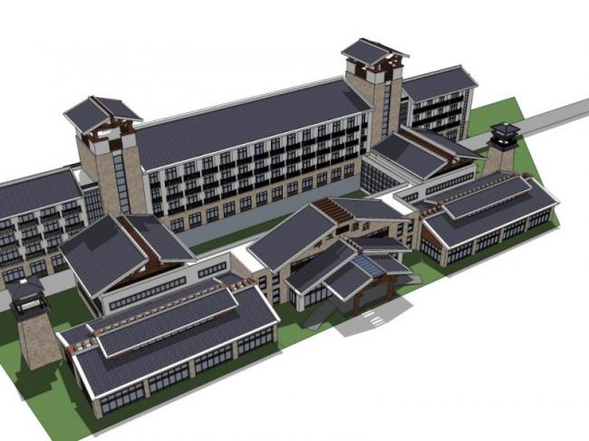 Multi-Story Hotel Model in New Chinese Style | SketchUp Design