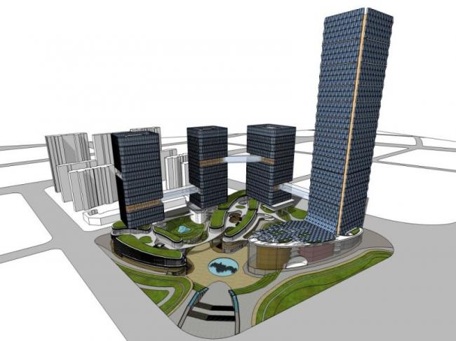 SketchUp Model of a Modern Super High-Rise Commercial, Office, and Residential Complex