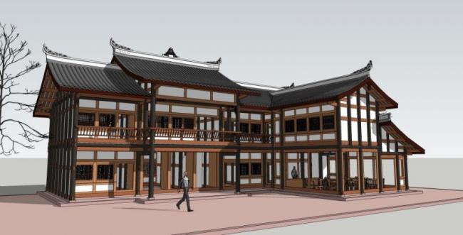 SketchUp Residential Design: Small Chinese-Style Wooden House