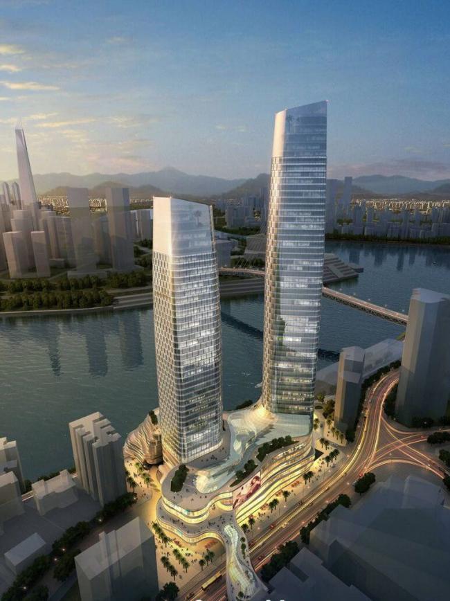 SketchUp Model of a Modern High-Rise Commercial Complex Featuring Offices and a Hotel